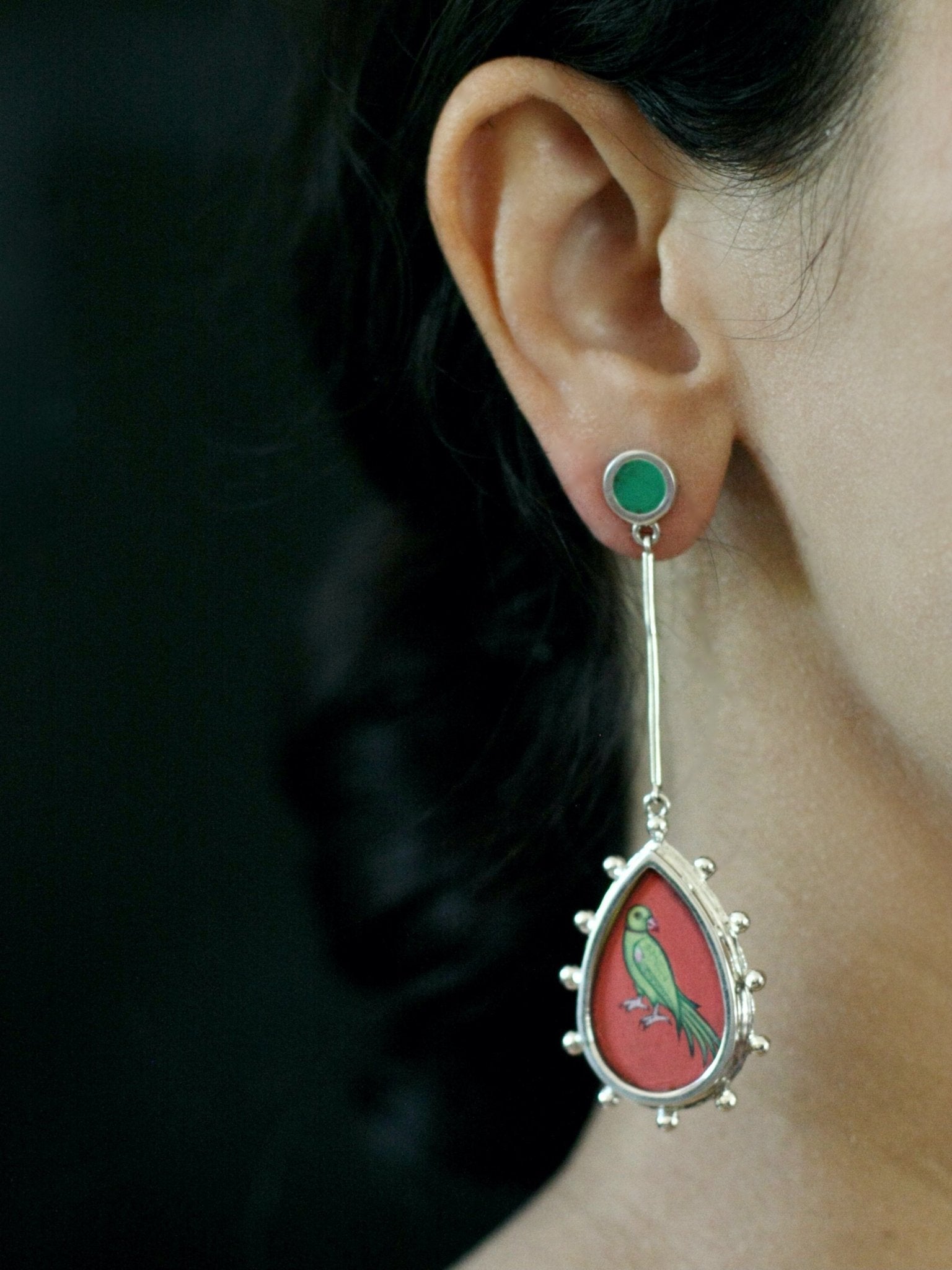Long, sleek, dangling 'tota' (parrot) earrings - Lai