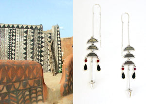 Artistic, chic, long threader earrings with enamel detailing (PB-10264-ER)  Earrings Sterling silver handcrafted jewellery. 925 pure silver jewellery. Handmade in India, fair trade, artisan jewellery. Lai