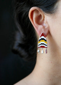Amare shield earrings with enamel work and fringe - Lai