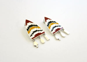 Amare shield earrings with enamel work and fringe - Lai