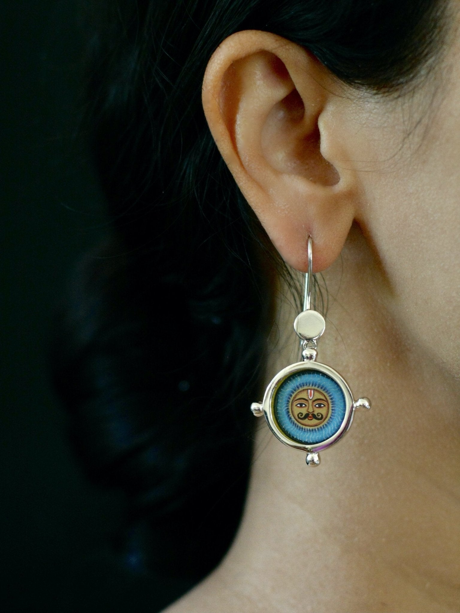 Asymmetrical Chandra (moon) and Surya (sun) earrings - Lai