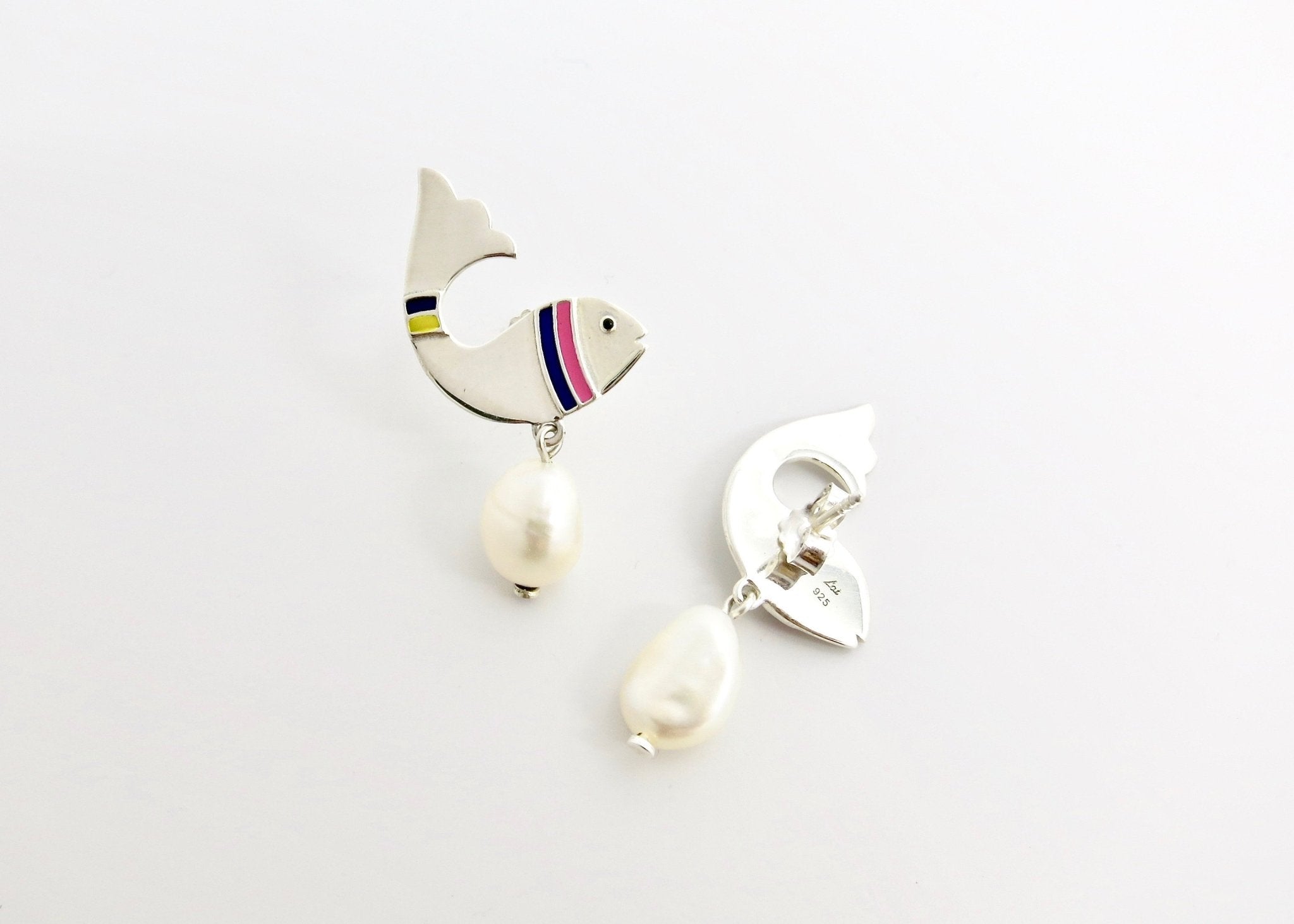 Elegant, pearl drop 'meen' fish earrings - Lai