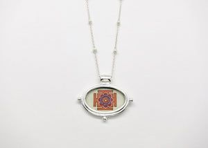 Exquisite, oval Lotus Yantra pendant on a floating pearl chain - Lai