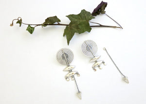 Kellan shield and chain, front-back, modular earrings - Lai