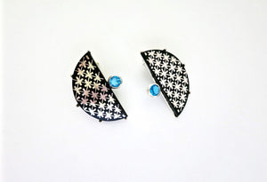 Luxurious half round Bidri earrings - Lai
