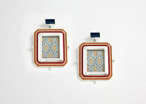 Opulent, 'qaleen' (carpet) miniature painting rectangular earrings - Lai