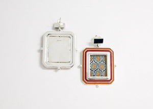 Opulent, 'qaleen' (carpet) miniature painting rectangular earrings - Lai