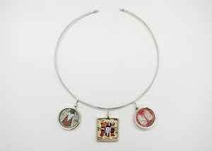 Story-rich, head-turning, hasli (neck ring) with miniature painting pendants - Lai