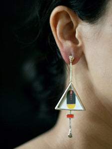 Stunning, asymmetrical, long, Tantric art earrings - Lai
