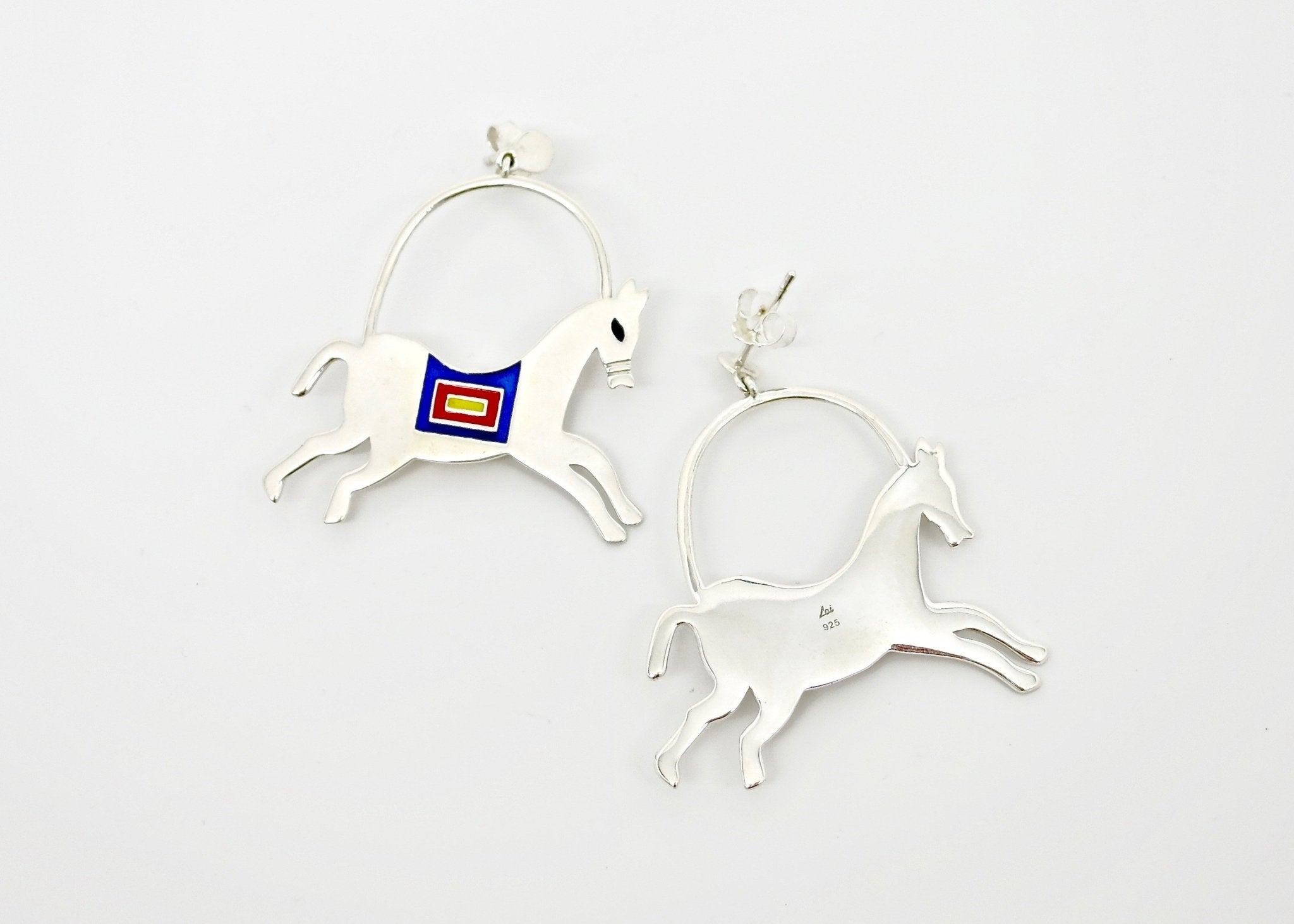 'The Ashwins'; whimsical prancing horse earrings - Lai