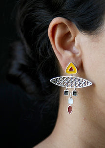 Tiébélé: dramatic, multi-tiered, statement earrings - Lai